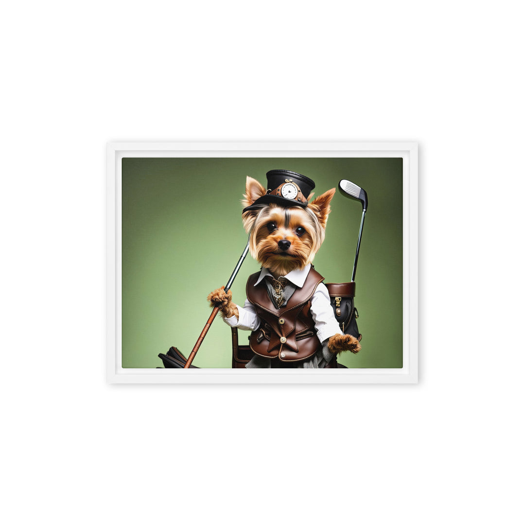 Yorkshire Terrier Golfer- Framed canvas v4