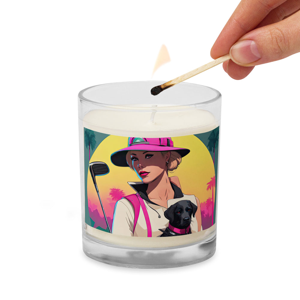 Glass jar soy wax candle-Labrador Retriever Golfer V2