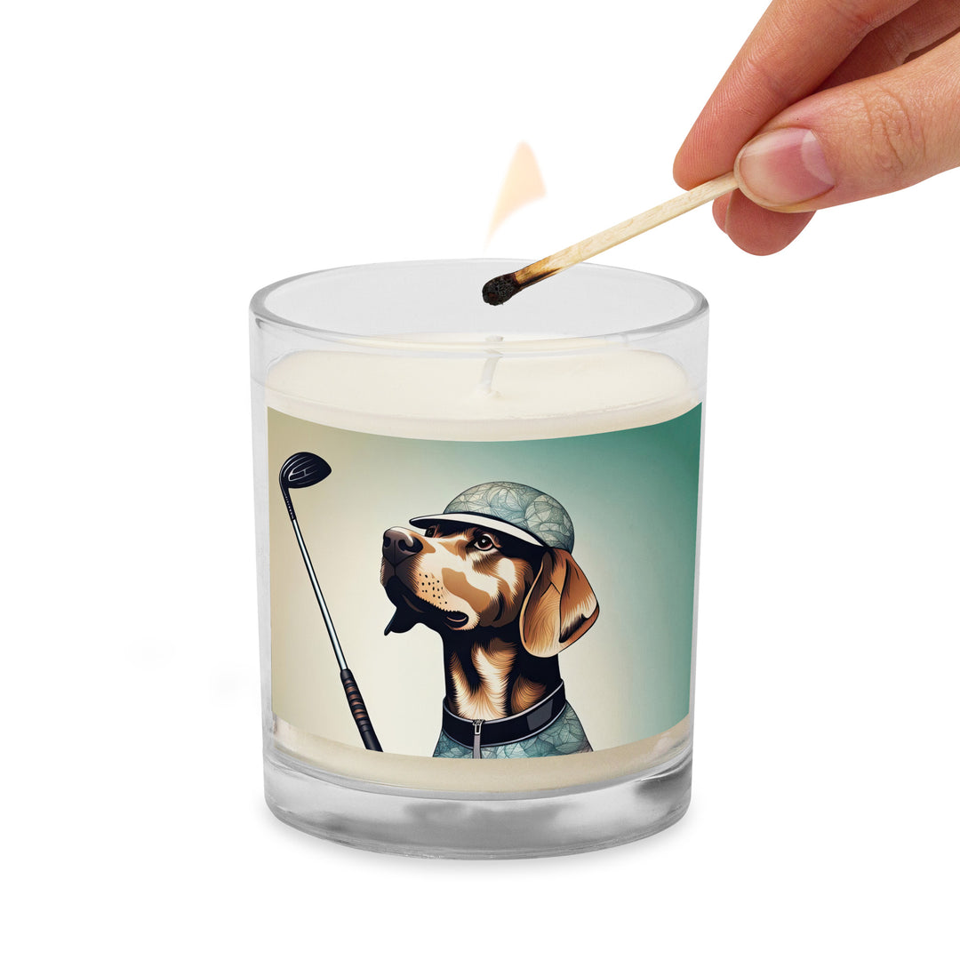 Glass jar soy wax candle-Labrador Retriever Golfer V8