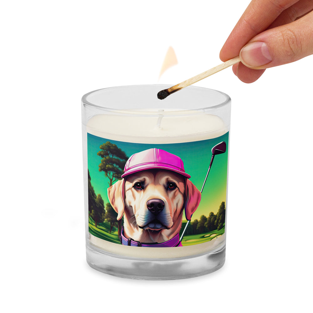 Glass jar soy wax candle-Labrador Retriever Golfer V16