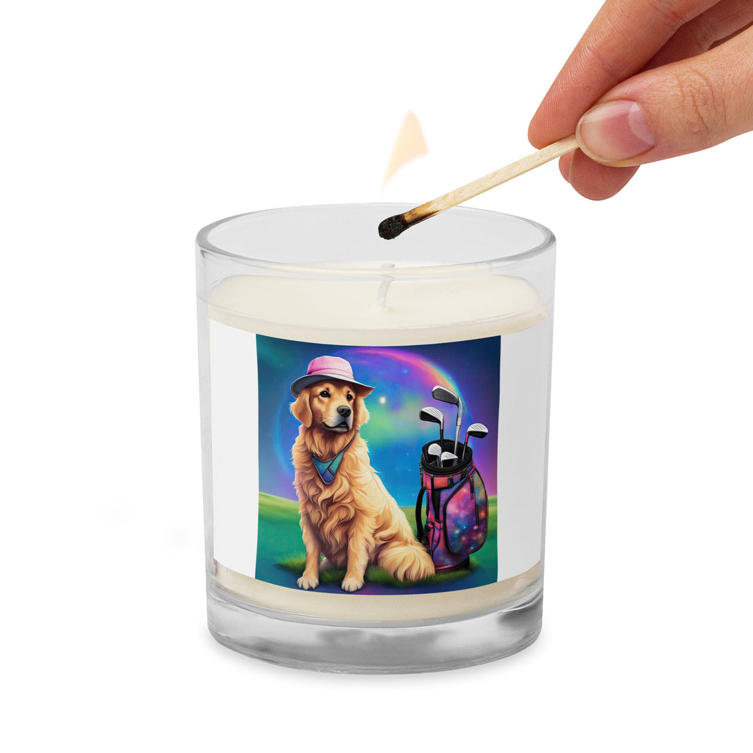 Golden Retriever Golfer- Glass Jar Soy Wax Candle v2