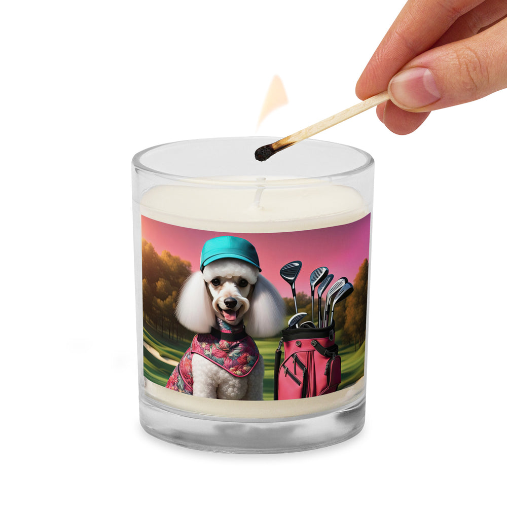 Poodle Golfer- Glass jar soy wax candle v5