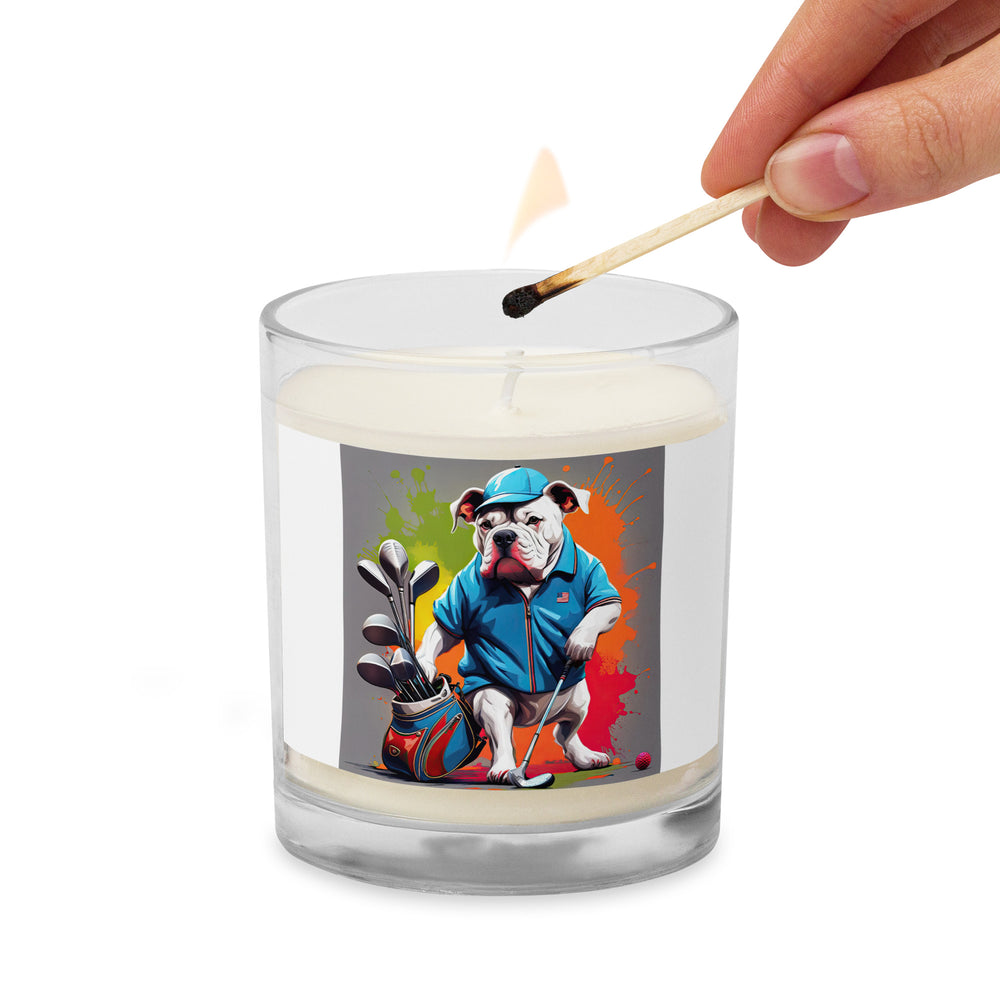 Bulldog Golfer- Glass jar soy wax candle v3