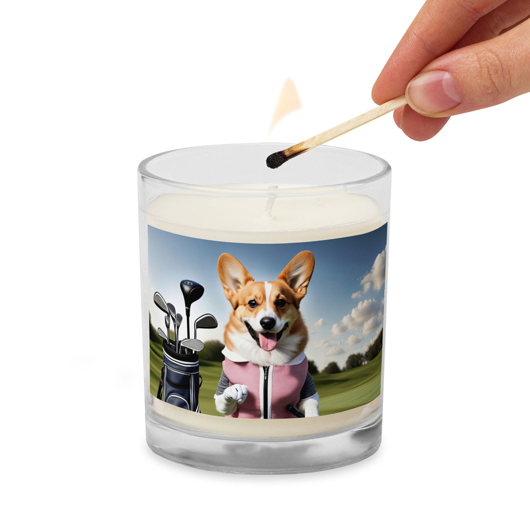 Pembroke Welsh Corgi Golfer- Glass jar soy wax candle v5