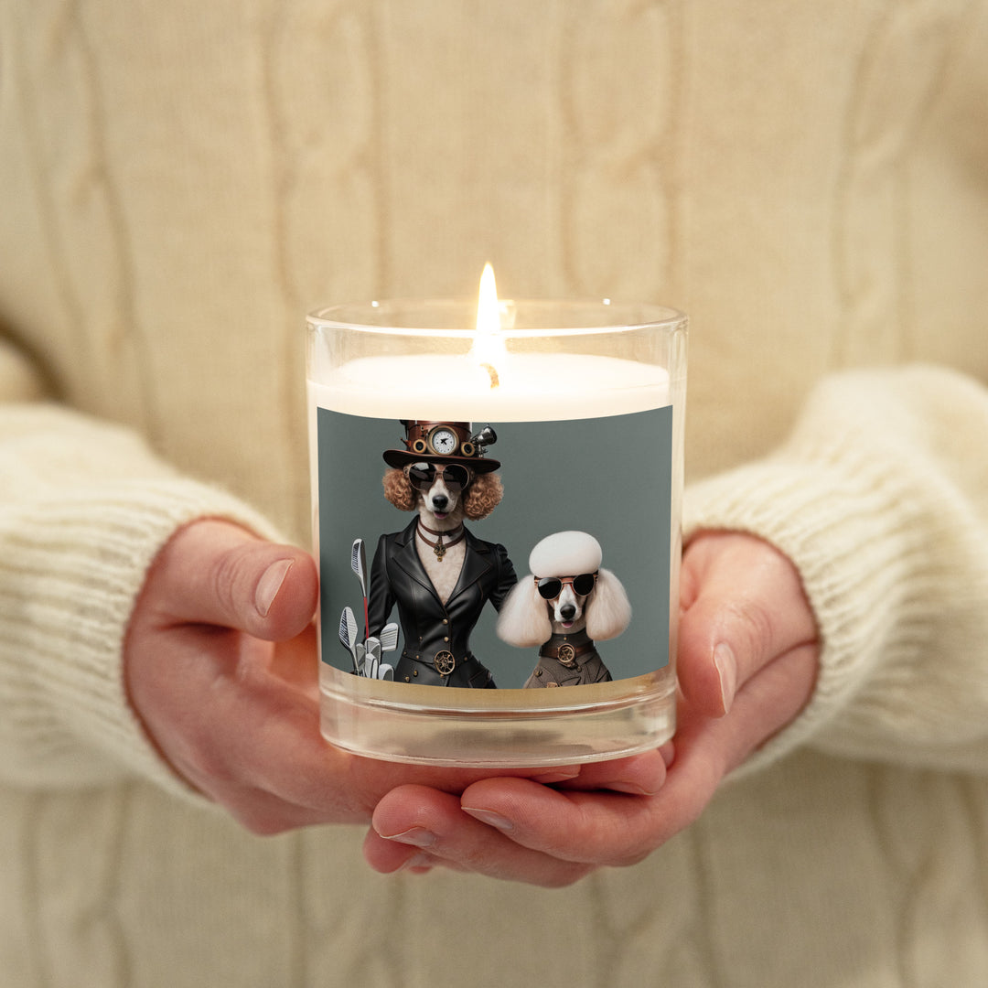 Poodle Golfer- Glass jar soy wax candle v2
