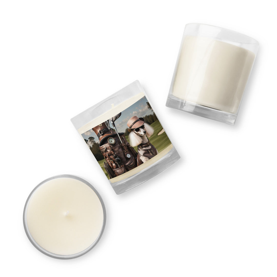 Poodle Golfer- Glass jar soy wax candle v3