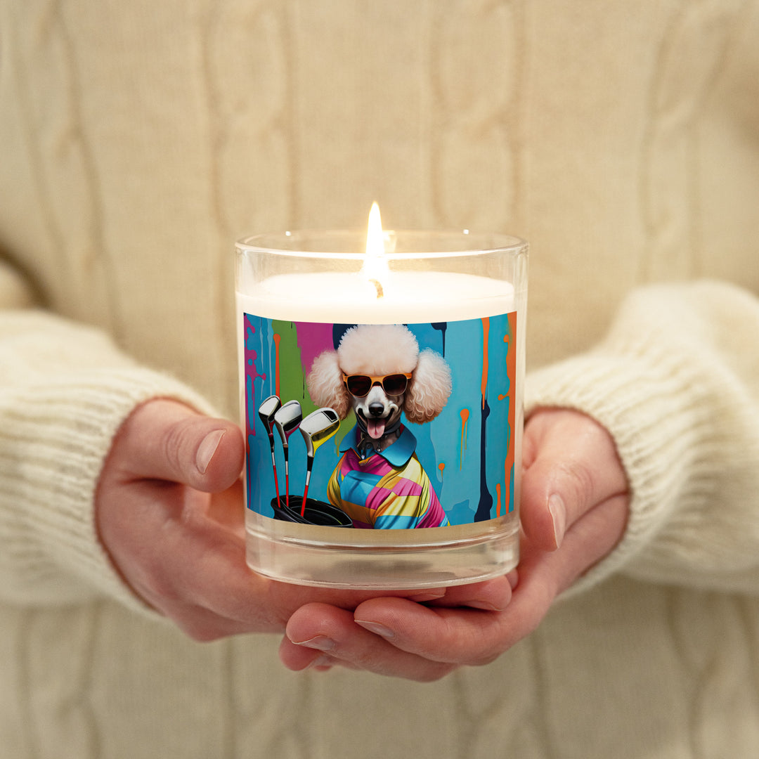 Poodle Golfer- Glass jar soy wax candle v4