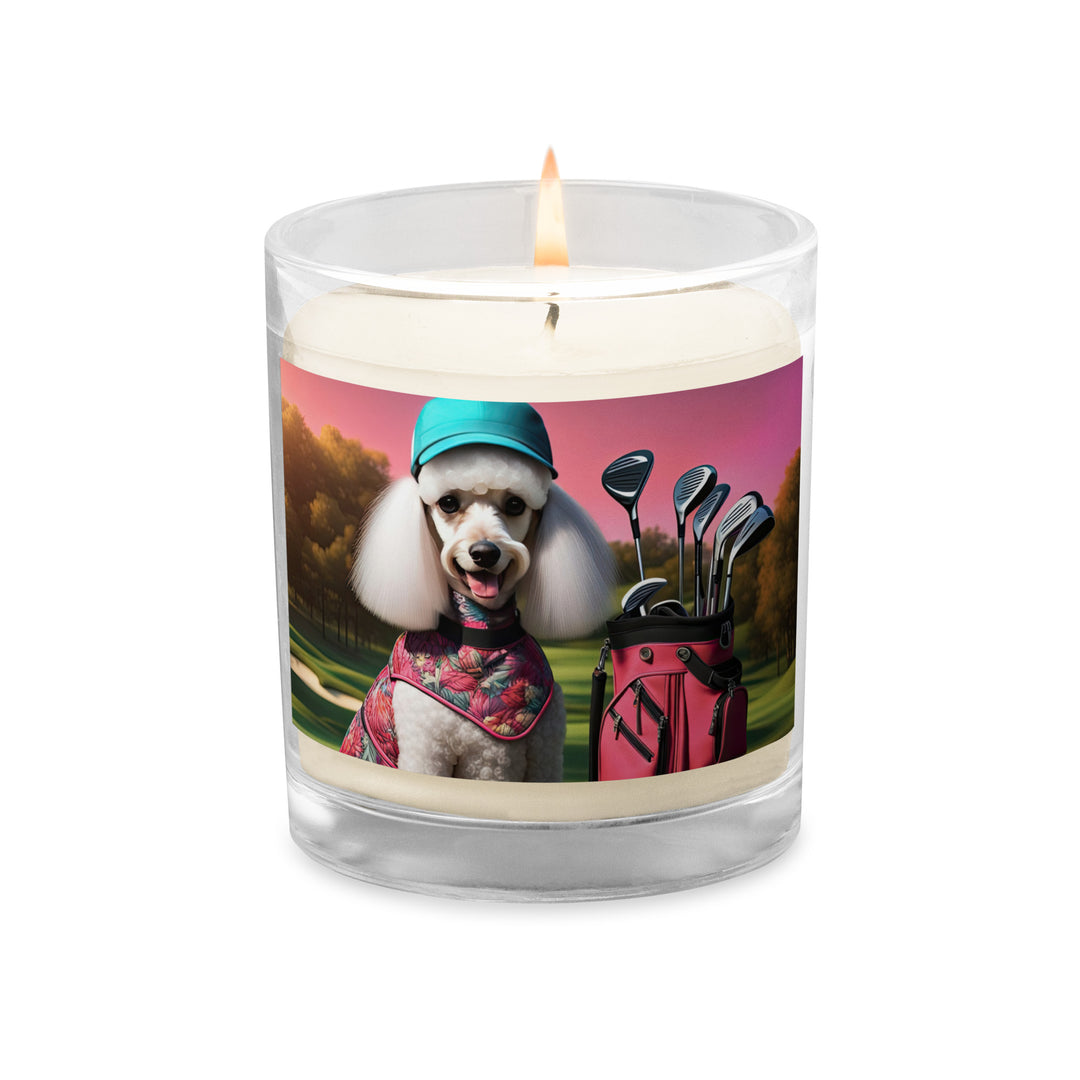 Poodle Golfer- Glass jar soy wax candle v5