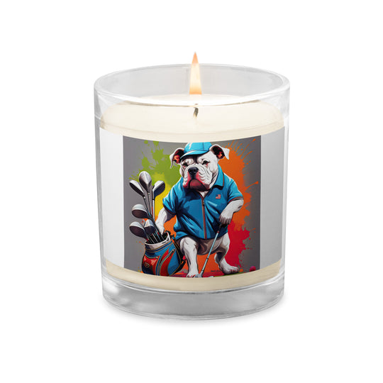 Bulldog Golfer- Glass jar soy wax candle v3