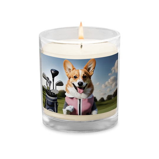 Pembroke Welsh Corgi Golfer- Glass jar soy wax candle v5