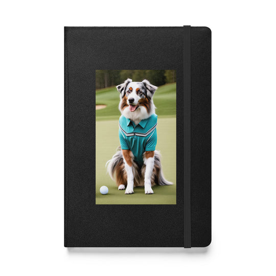 Australian Shepherd Golfer- Hardcover bound notebook v4