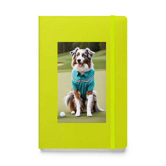 Australian Shepherd Golfer- Hardcover bound notebook v4