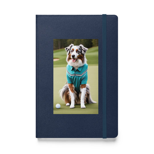 Australian Shepherd Golfer- Hardcover bound notebook v4