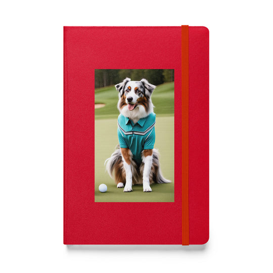 Australian Shepherd Golfer- Hardcover bound notebook v4