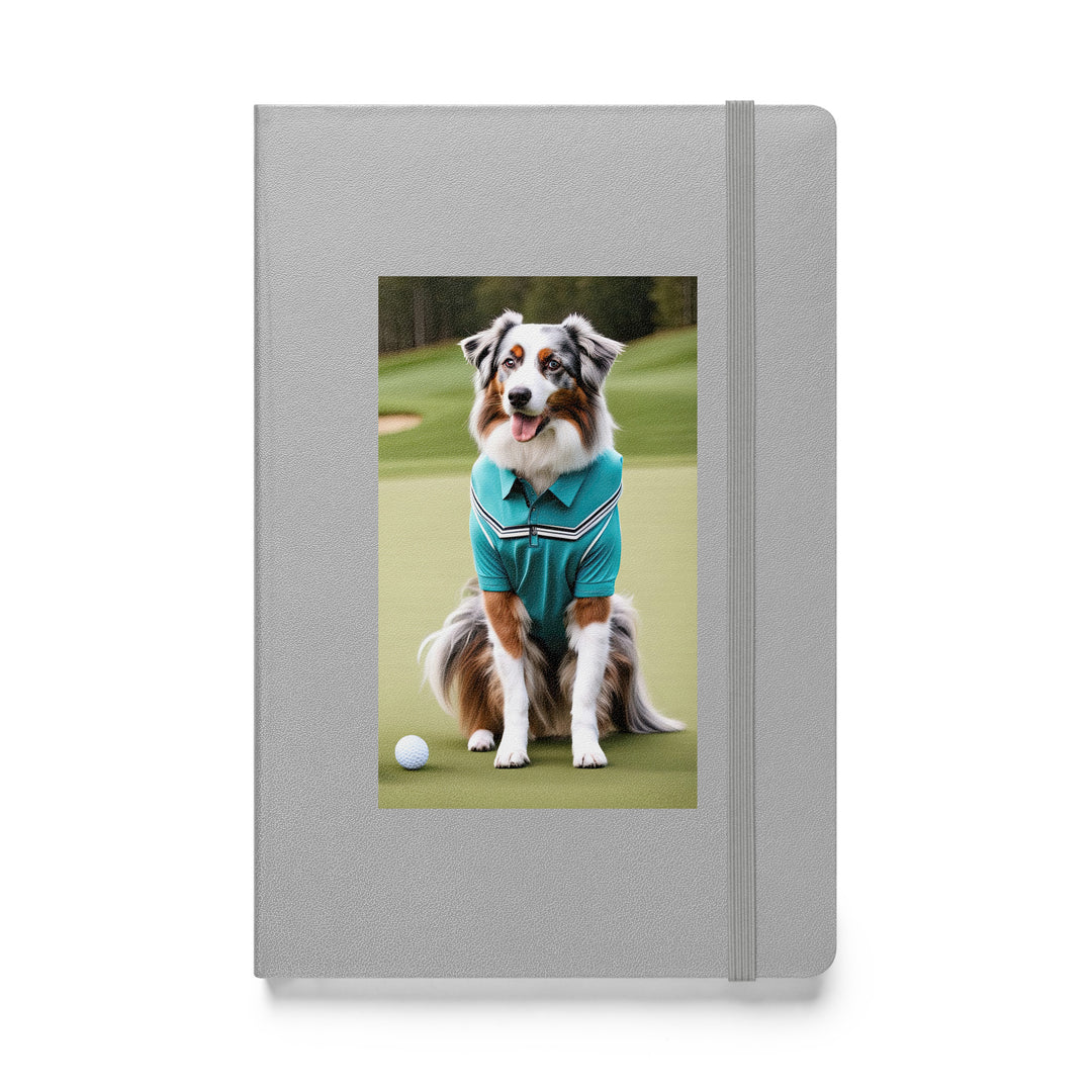 Australian Shepherd Golfer- Hardcover bound notebook v4