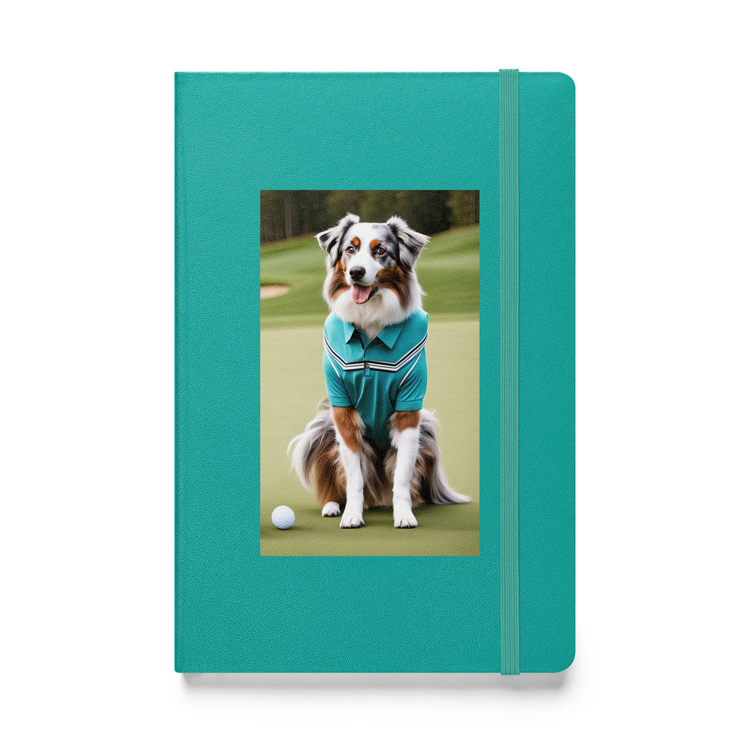 Australian Shepherd Golfer- Hardcover bound notebook v4