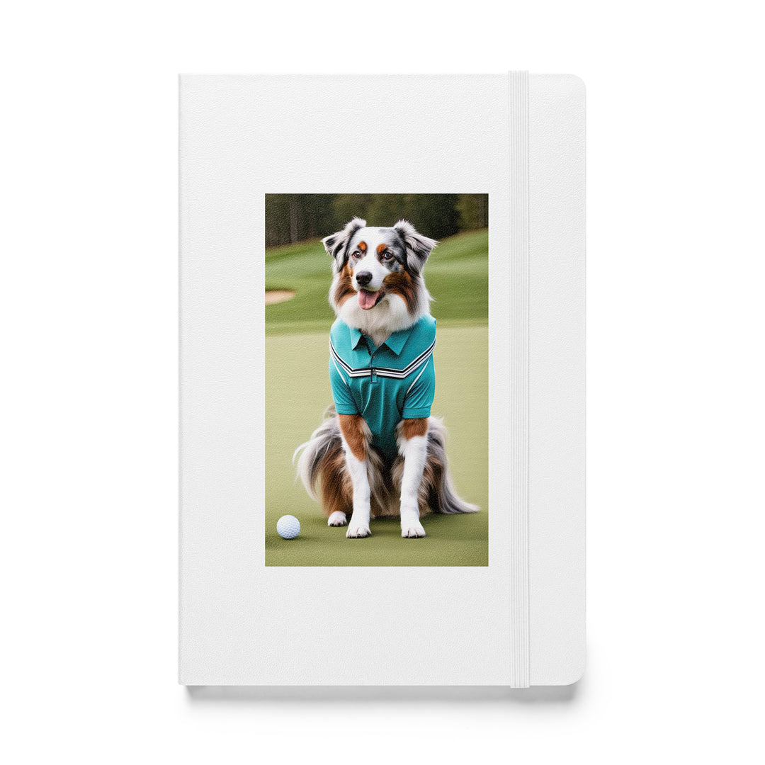 Australian Shepherd Golfer- Hardcover bound notebook v4