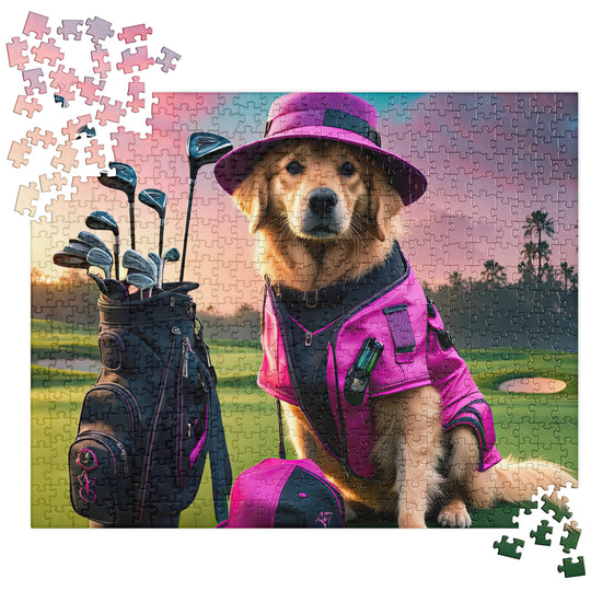 Golden Retriever Golfer- Jigsaw Puzzle V19