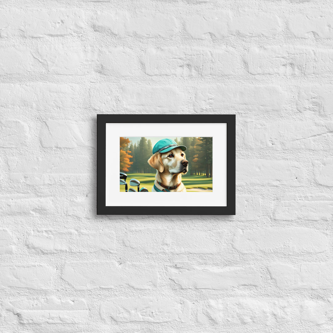 Matte Paper Framed Poster With Mat-Labrador Retriever Golfer V10