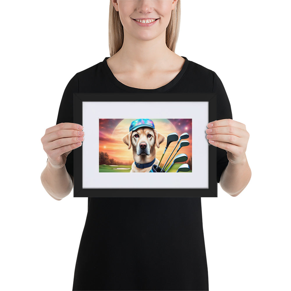 Matte Paper Framed Poster With Mat-Labrador Retriever Golfer V13