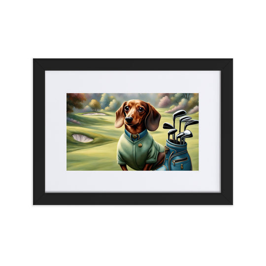 Dachshund Golfer- Matte Paper Framed Poster With Mat