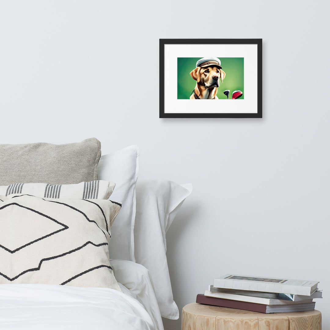 Matte Paper Framed Poster With Mat-Labrador Retriever Golfer V3