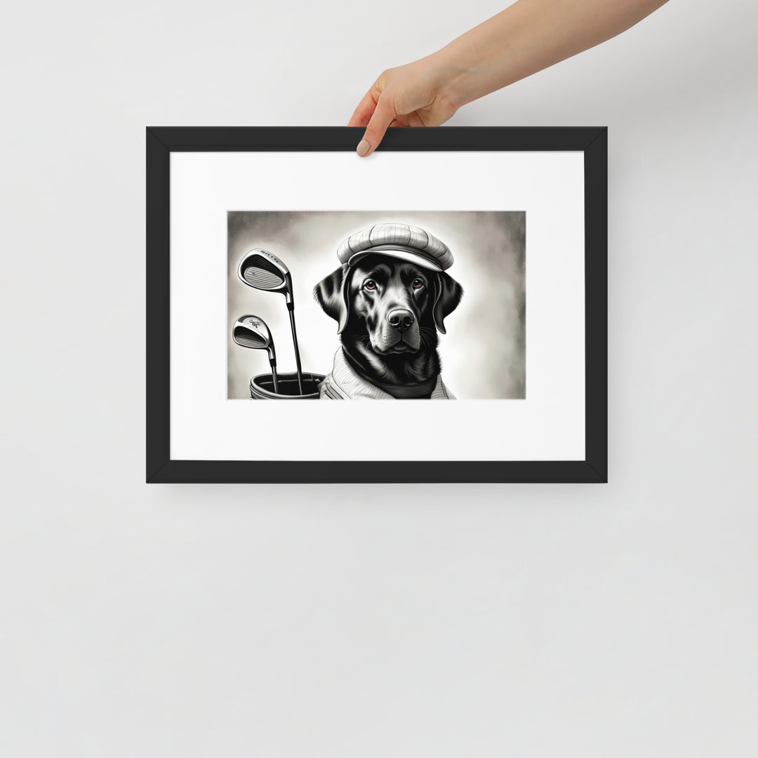 Matte Paper Framed Poster With Mat-Labrador Retriever Golfer V11