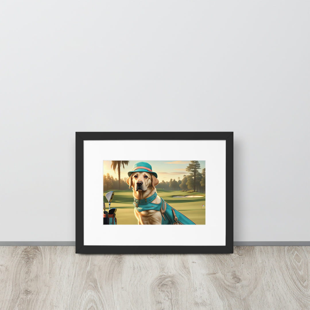 Matte Paper Framed Poster With Mat-Labrador Retriever Golfer V12