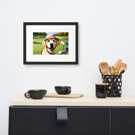 Matte Paper Framed Poster With Mat-Labrador Retriever Golfer V19