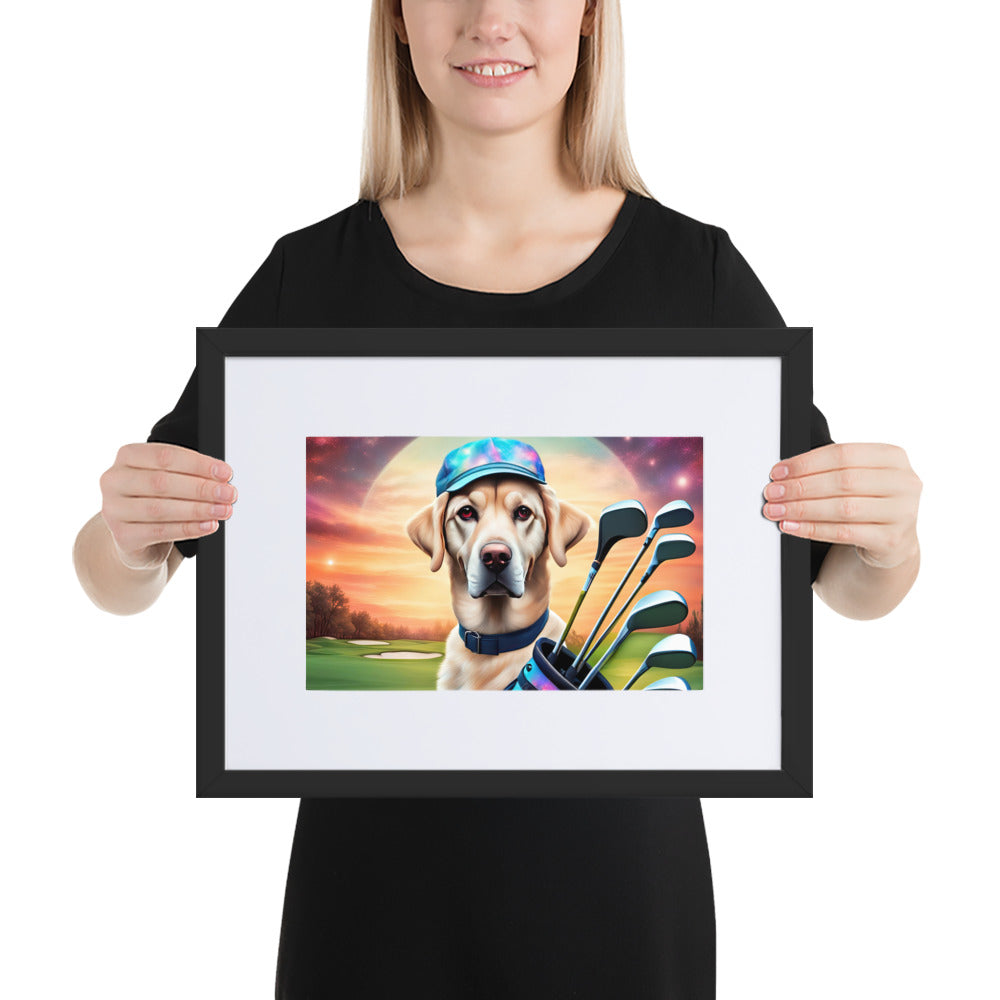 Matte Paper Framed Poster With Mat-Labrador Retriever Golfer V13