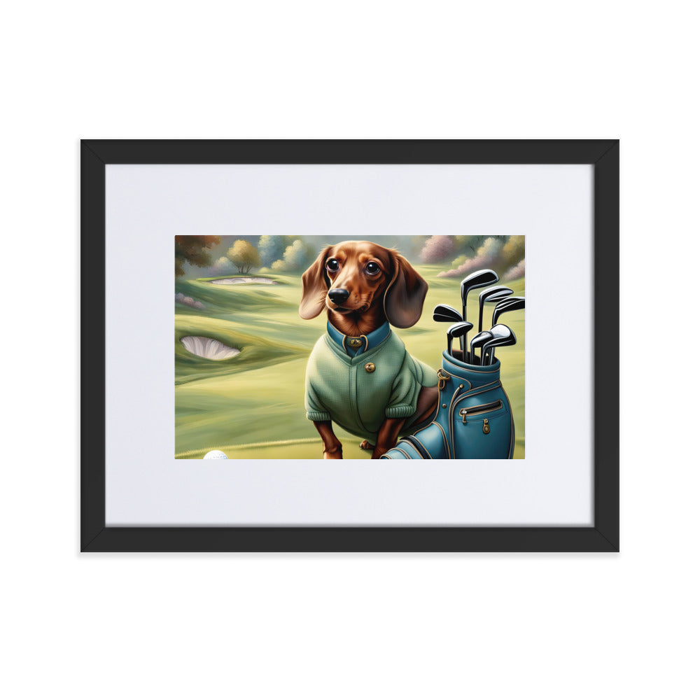 Dachshund Golfer- Matte Paper Framed Poster With Mat