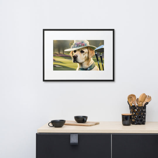 Matte Paper Framed Poster With Mat-Labrador Retriever Golfer V5