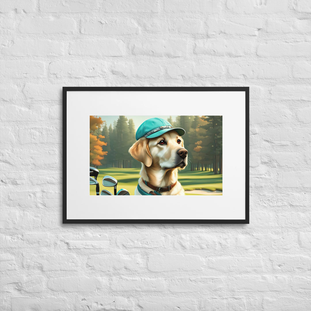 Matte Paper Framed Poster With Mat-Labrador Retriever Golfer V10