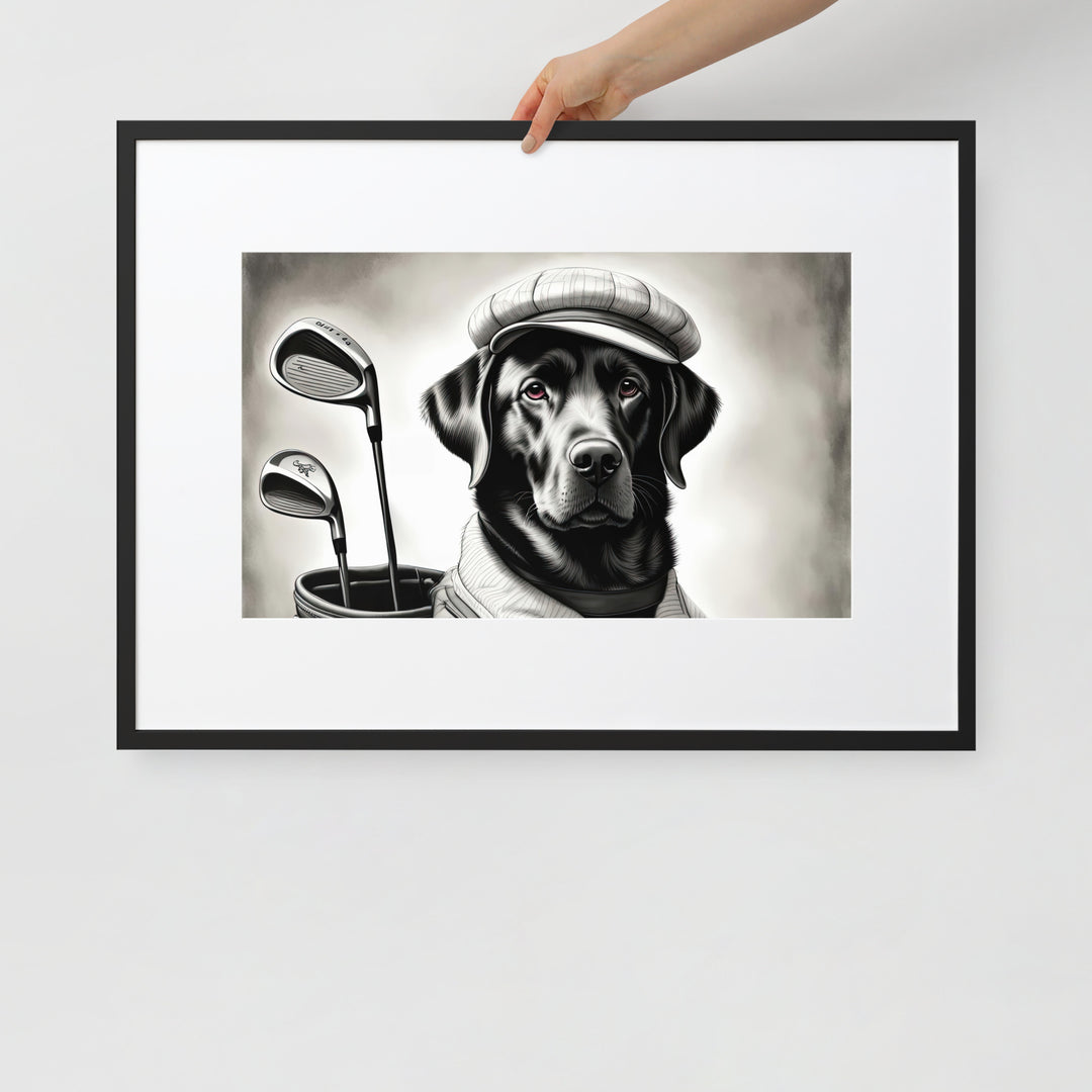 Matte Paper Framed Poster With Mat-Labrador Retriever Golfer V11