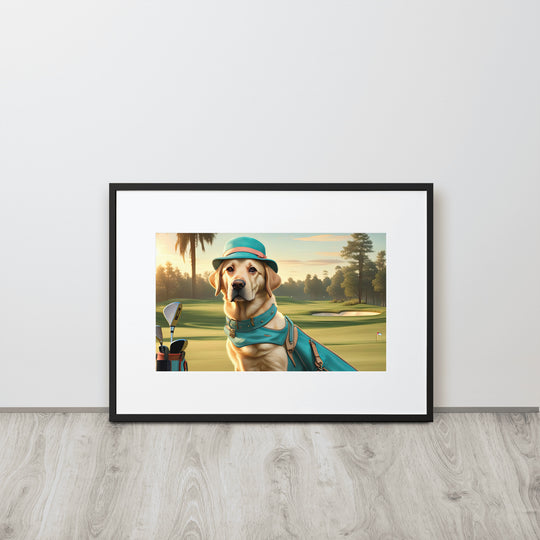 Matte Paper Framed Poster With Mat-Labrador Retriever Golfer V12