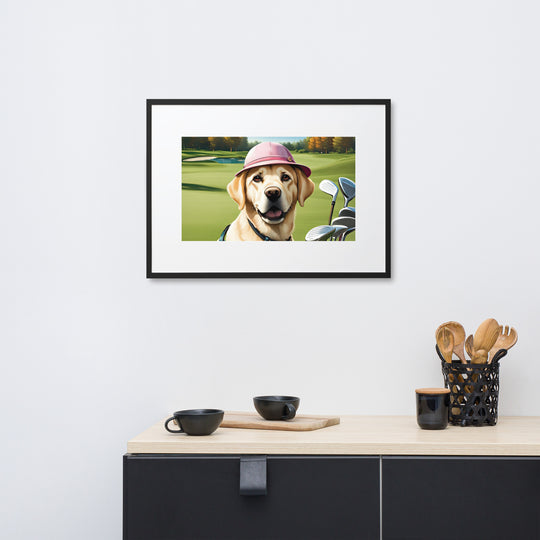 Matte Paper Framed Poster With Mat-Labrador Retriever Golfer V19