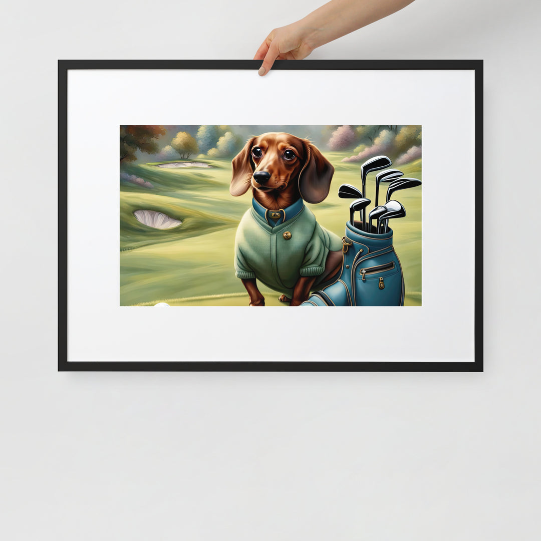 Dachshund Golfer- Matte Paper Framed Poster With Mat v2