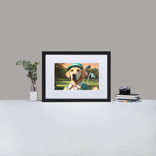 Matte Paper Framed Poster With Mat-Labrador Retriever Golfer V14