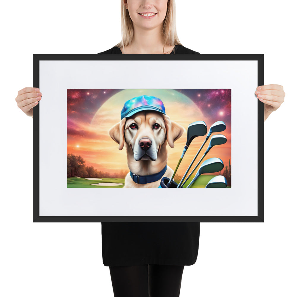 Matte Paper Framed Poster With Mat-Labrador Retriever Golfer V13