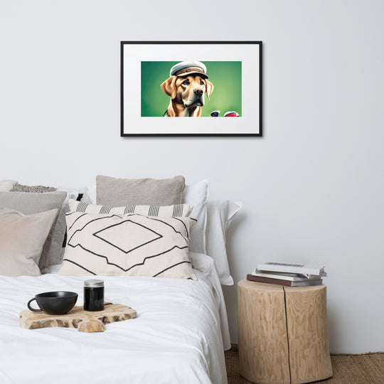 Matte Paper Framed Poster With Mat-Labrador Retriever Golfer V3