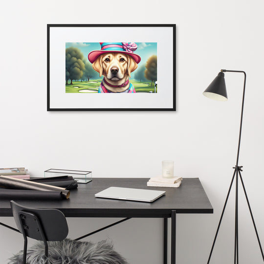 Matte Paper Framed Poster With Mat-Labrador Retriever Golfer V9