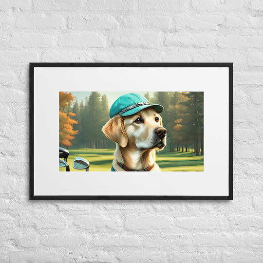 Matte Paper Framed Poster With Mat-Labrador Retriever Golfer V10