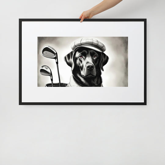 Matte Paper Framed Poster With Mat-Labrador Retriever Golfer V11