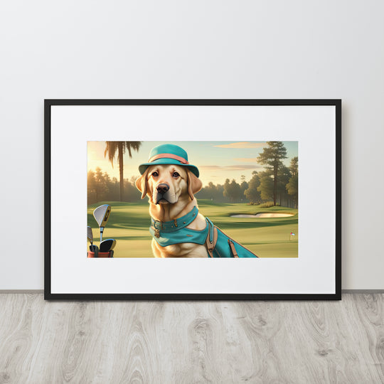 Matte Paper Framed Poster With Mat-Labrador Retriever Golfer V12