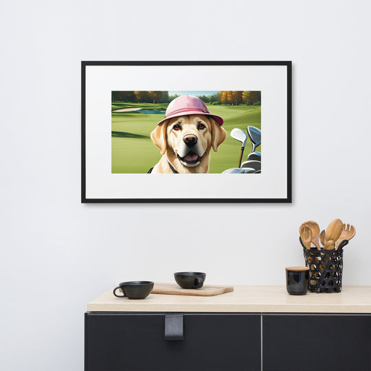 Matte Paper Framed Poster With Mat-Labrador Retriever Golfer V19