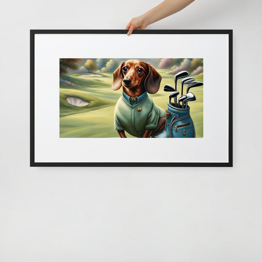 Dachshund Golfer- Matte Paper Framed Poster With Mat v2