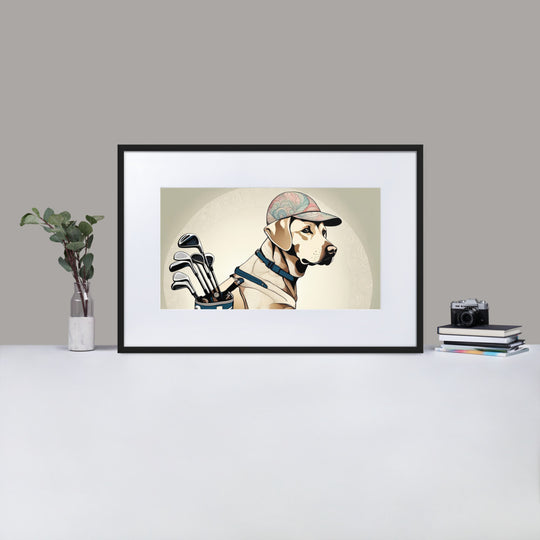 Matte Paper Framed Poster With Mat-Labrador Retriever Golfer