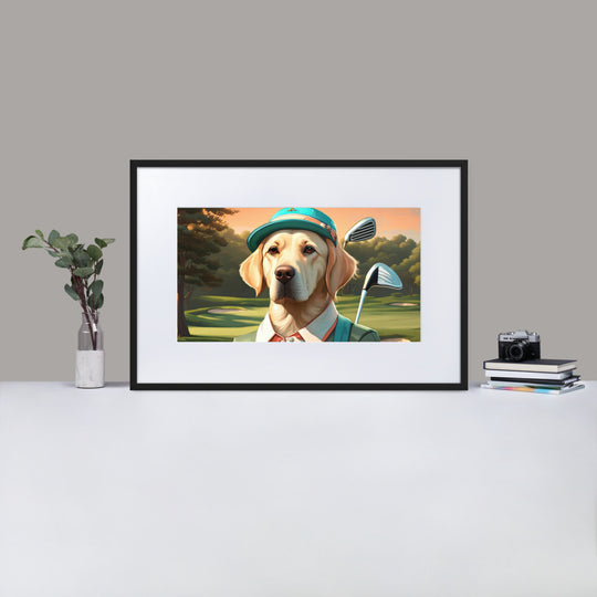 Matte Paper Framed Poster With Mat-Labrador Retriever Golfer V14