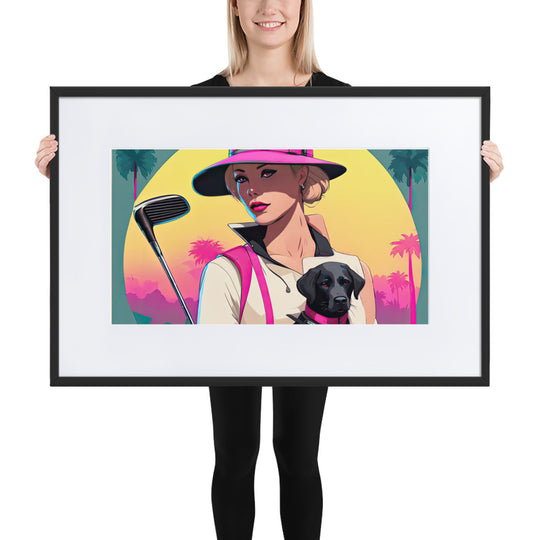 Matte Paper Framed Poster With Mat-Labrador Retriever Golfer V2