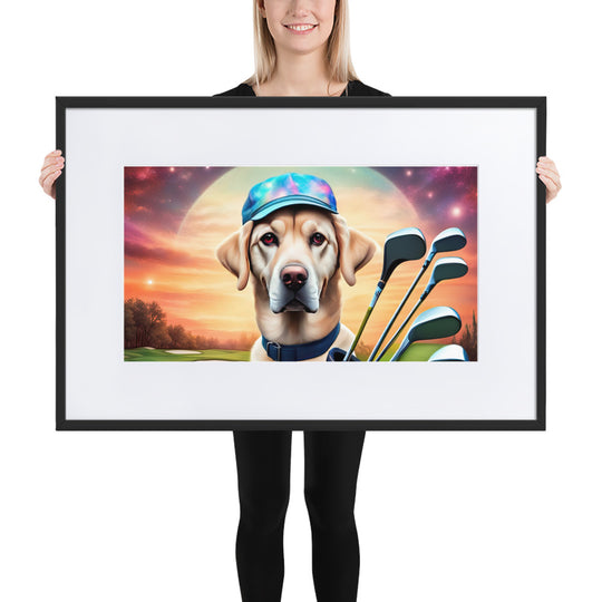 Matte Paper Framed Poster With Mat-Labrador Retriever Golfer V13